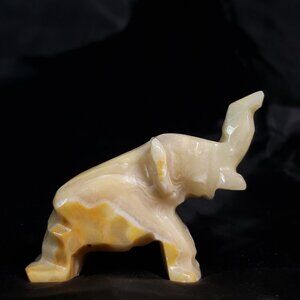 Small Boho Vintage Carved onyx elephant statue decor